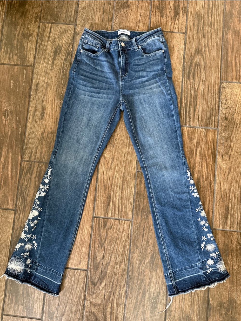Prosperity Denim Jeans Womens 9/29 Embroidered Floral Raw Hem Flare Stretch Boho